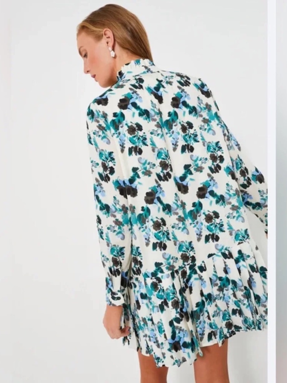 Tuckernuck Budding Bluebell Tate Shirt Dress S Floral Ruffle Collar Tencel Mini